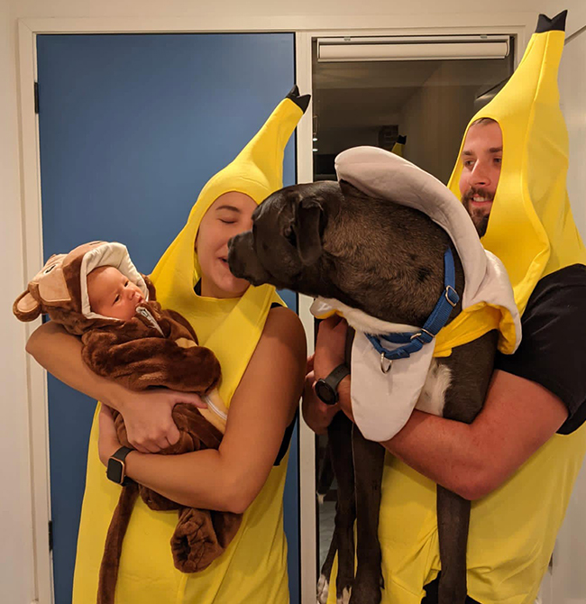 Feliks and Maria having fun with their first Halloween as a family
